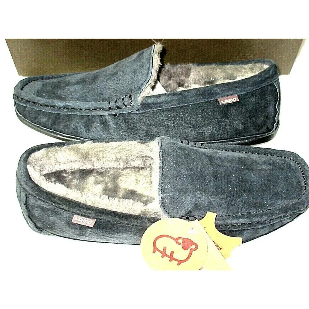 Lamo Men's Suede Boston Slip on Loafer Driving Moc Black Super Cozy NIB CM1244